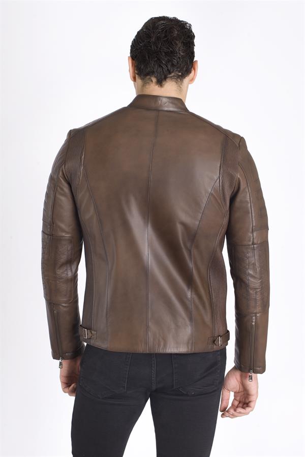 Kahve Slim Fit Gerçek Deri Mont