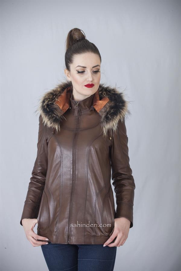 Kahverengi Hakiki Deri Bayan Mont