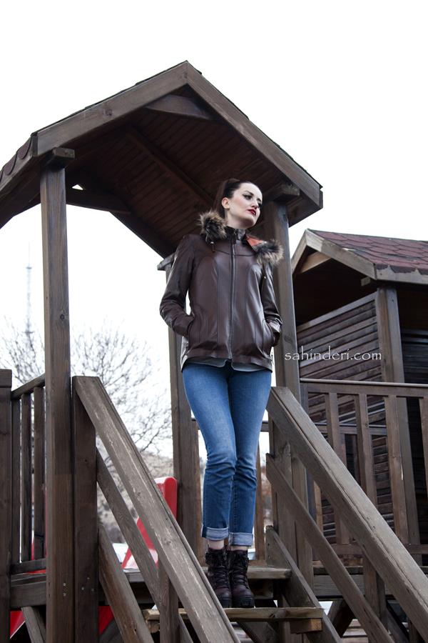 Kahverengi Hakiki Deri Bayan Mont