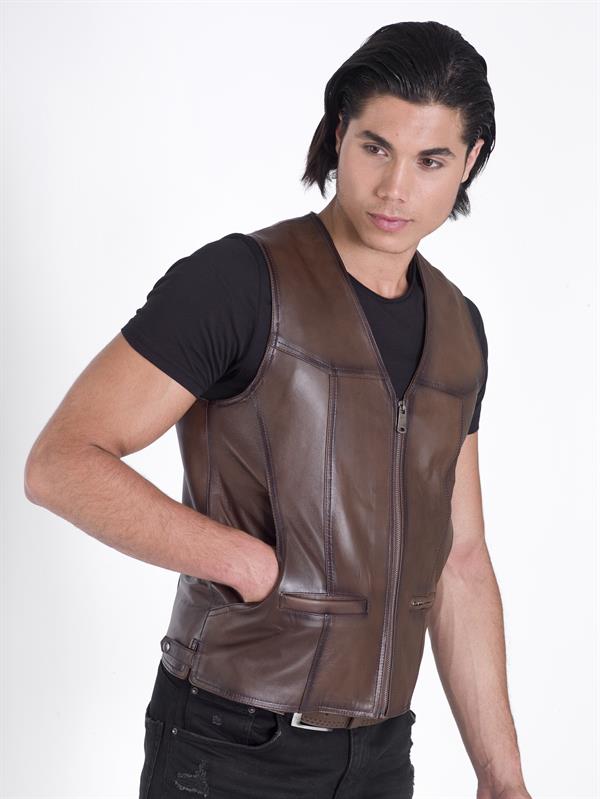 Kahverengi Hakiki Deri Yelek