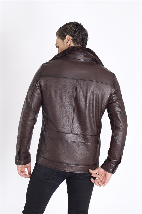 Kapaklı Cep Kışlık Hakiki Deri Mont