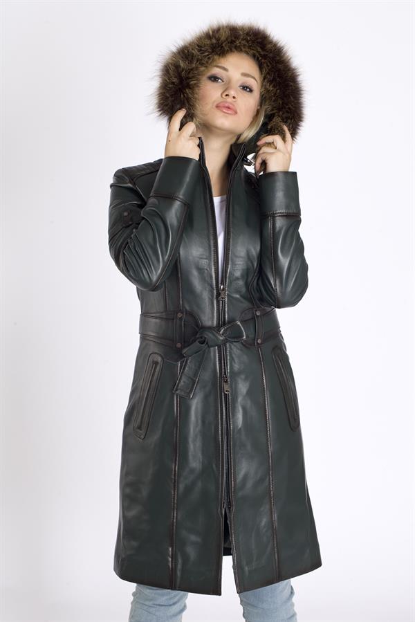 Kapşonlu Hakiki Deri Kaban