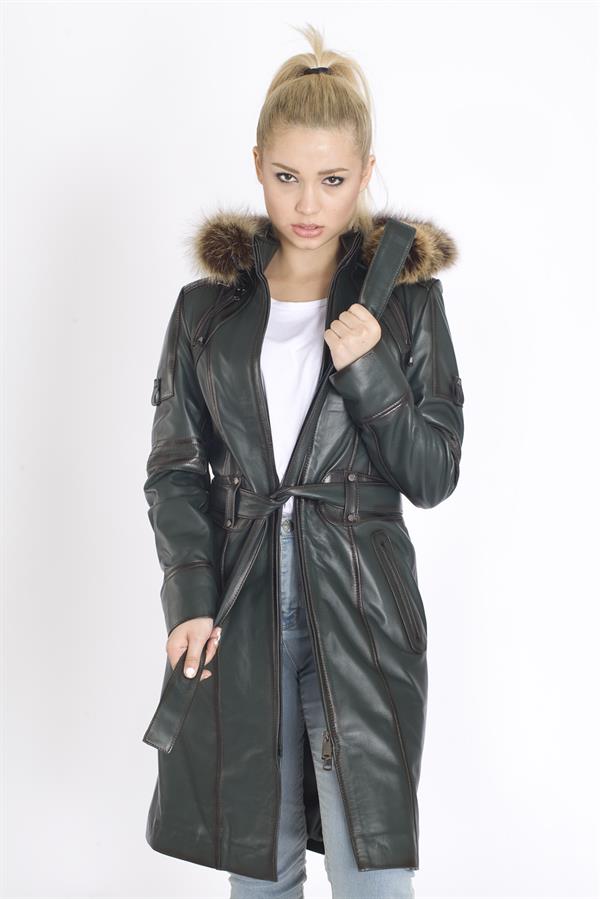 Kapşonlu Hakiki Deri Kaban