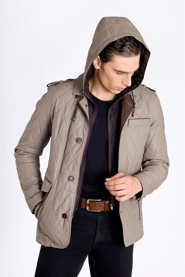 Kapşonlu Spor Hakiki Deri Ceket