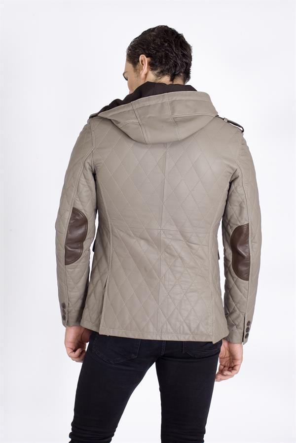 Kapşonlu Spor Hakiki Deri Ceket