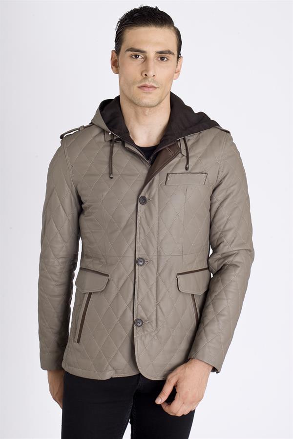 Kapşonlu Spor Hakiki Deri Ceket