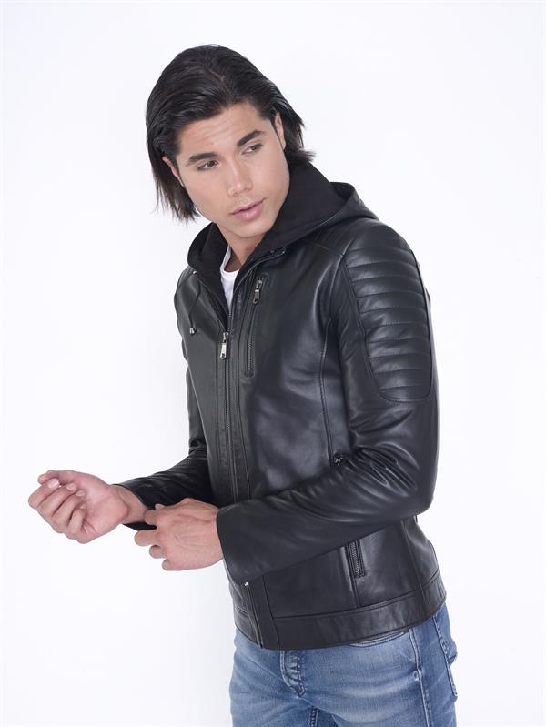 Kapşonlu Spor Kışlık Gerçek Deri Mont