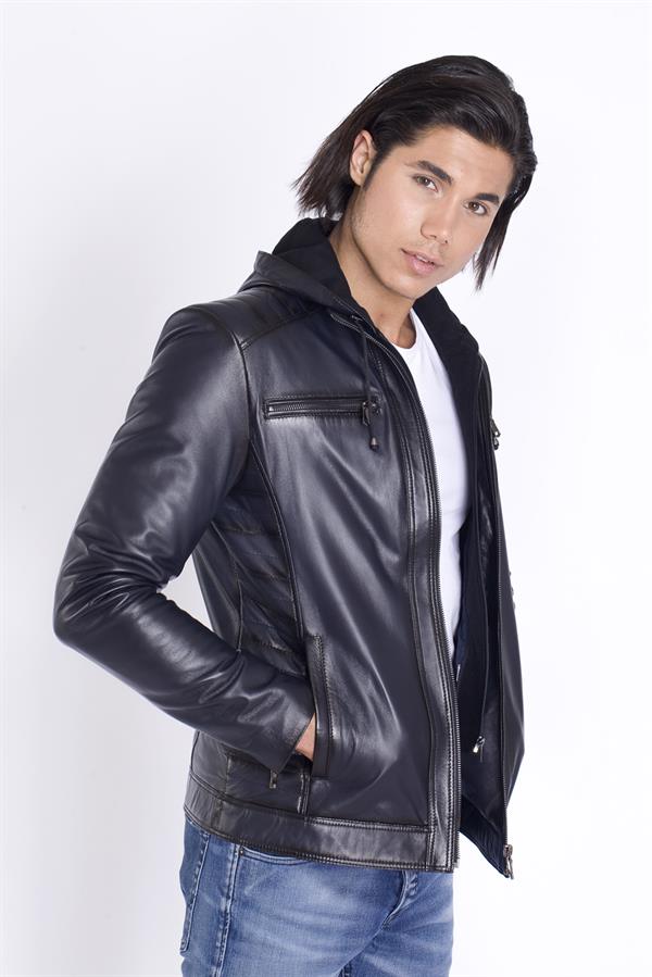 Kapşonlu Spor Kışlık Hakiki Deri Mont