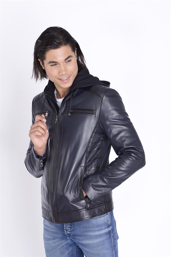 Kapşonlu Spor Kışlık Hakiki Deri Mont