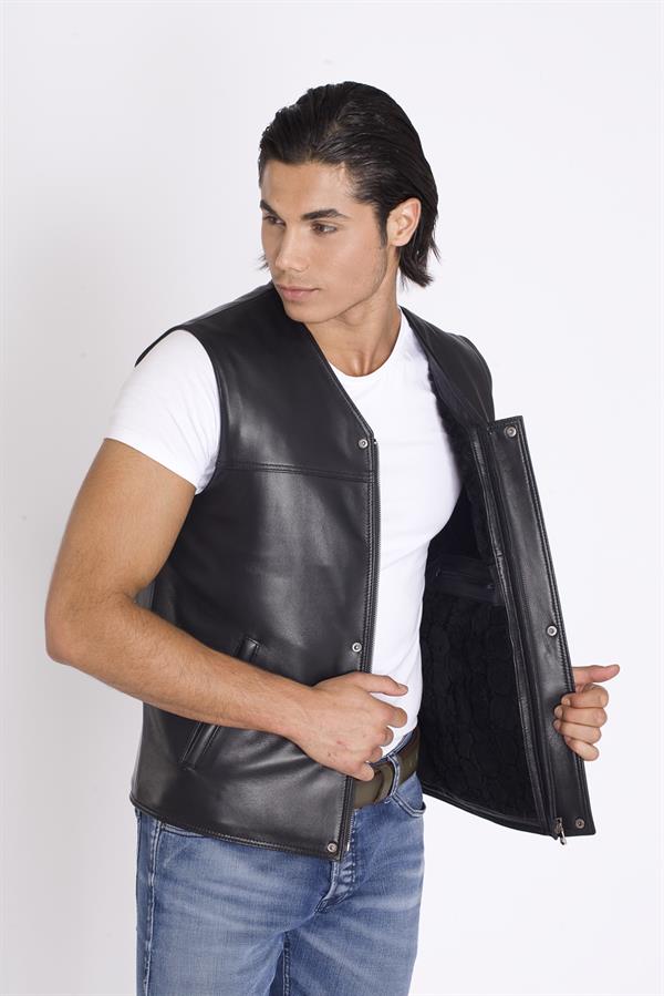 Kışlık Hakiki Kürklü Deri Yelek