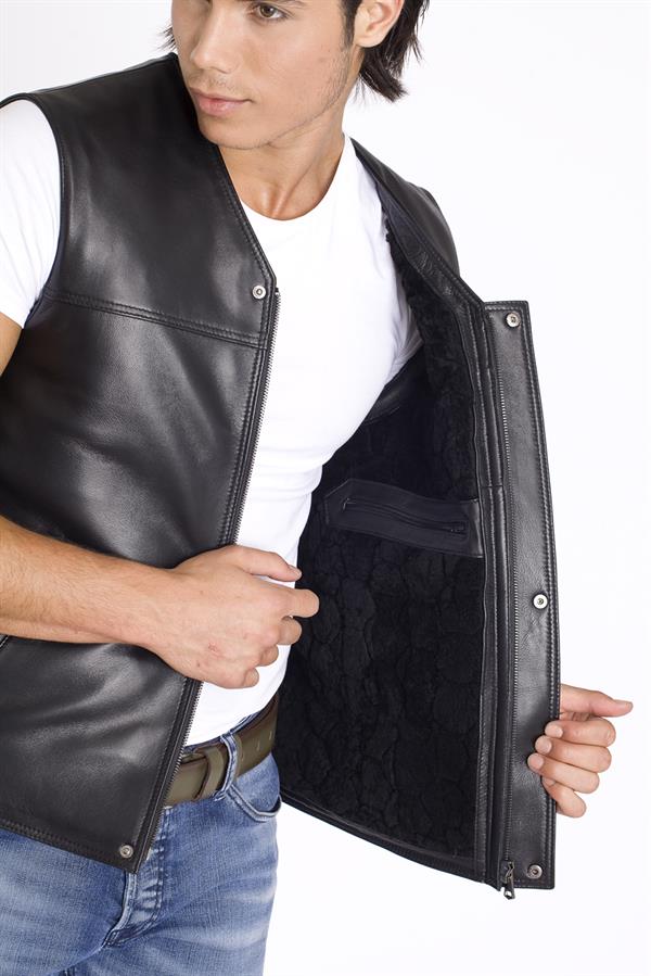 Kışlık Hakiki Kürklü Deri Yelek