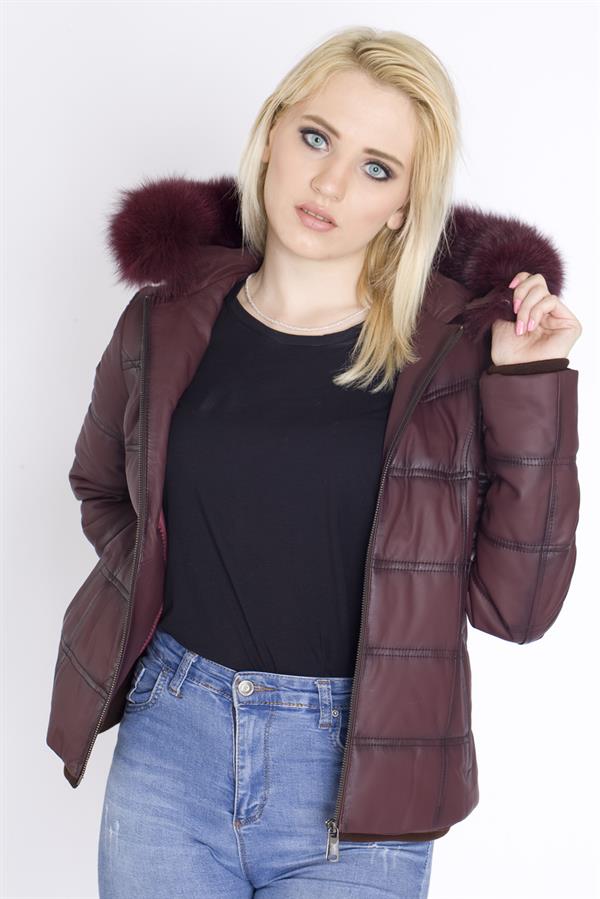 Kışlık Kapşonlu Bayan Deri Mont