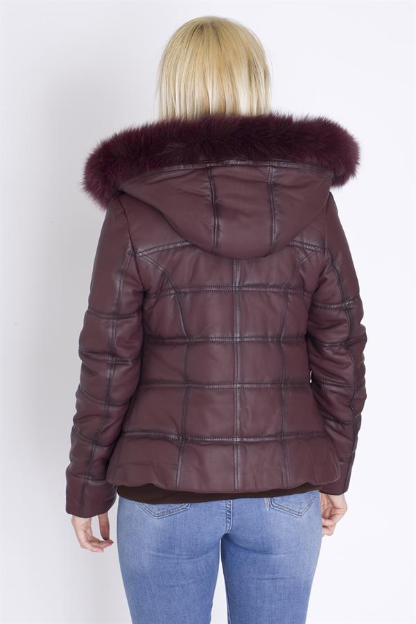 Kışlık Kapşonlu Bayan Deri Mont