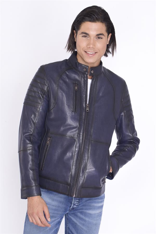 Lacivert Yeni Model Spor Deri Mont