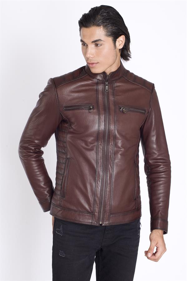 Orijinal Deri Desenli Erkek Deri Mont