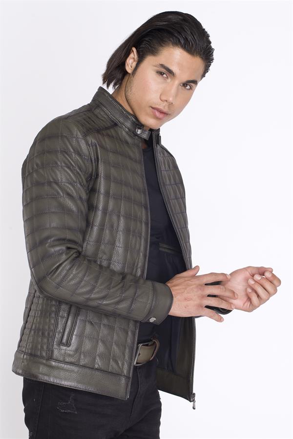 Orijinal Desenli Naturel Erkek Deri Mont