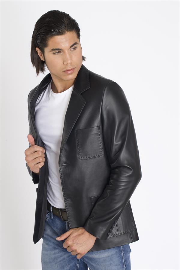 Punto Dikişli Hakiki Deri Ceket