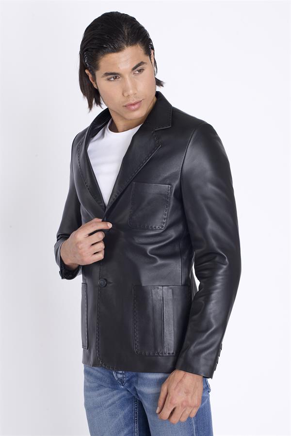 Punto Dikişli Hakiki Deri Ceket