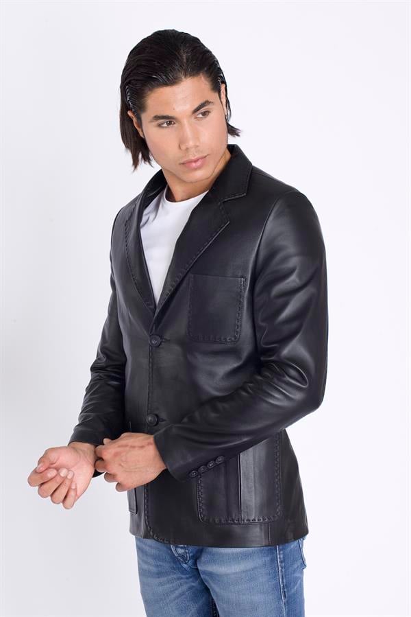 Punto Dikişli Hakiki Deri Ceket