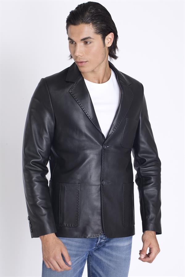 Punto Dikişli Hakiki Deri Ceket