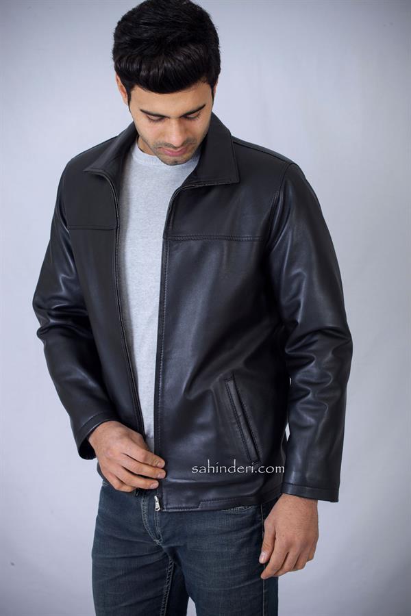 Sade Klasik Fermuarlı Deri Ceket