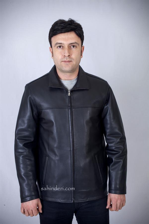 Sade Klasik Fermuarlı Deri Ceket