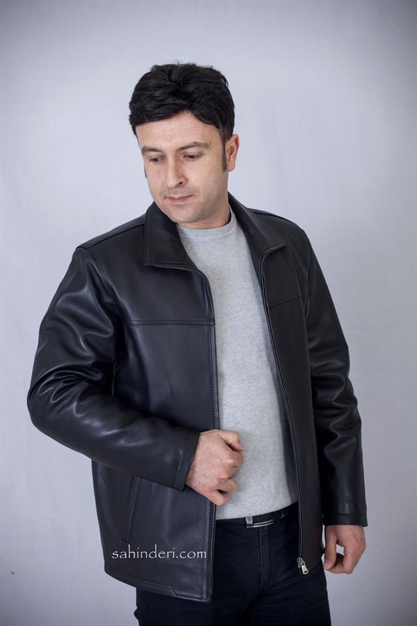 Sade Klasik Fermuarlı Deri Ceket