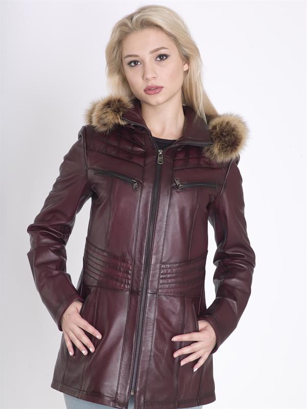 Şahin Deri Kadın Bordo Deri Mont