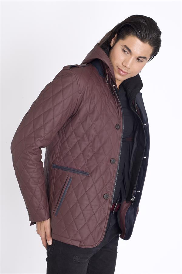 Şahin Deri Kapşonlu Doğal Deri Mont 