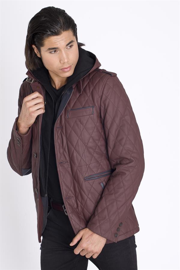 Şahin Deri Kapşonlu Doğal Deri Mont 