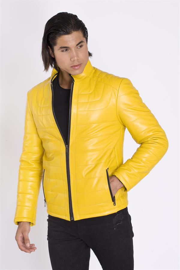 Sarı Hakiki Deri Erkek Mont