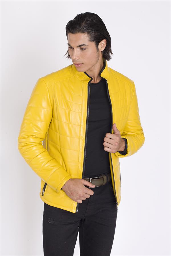 Sarı Hakiki Deri Erkek Mont