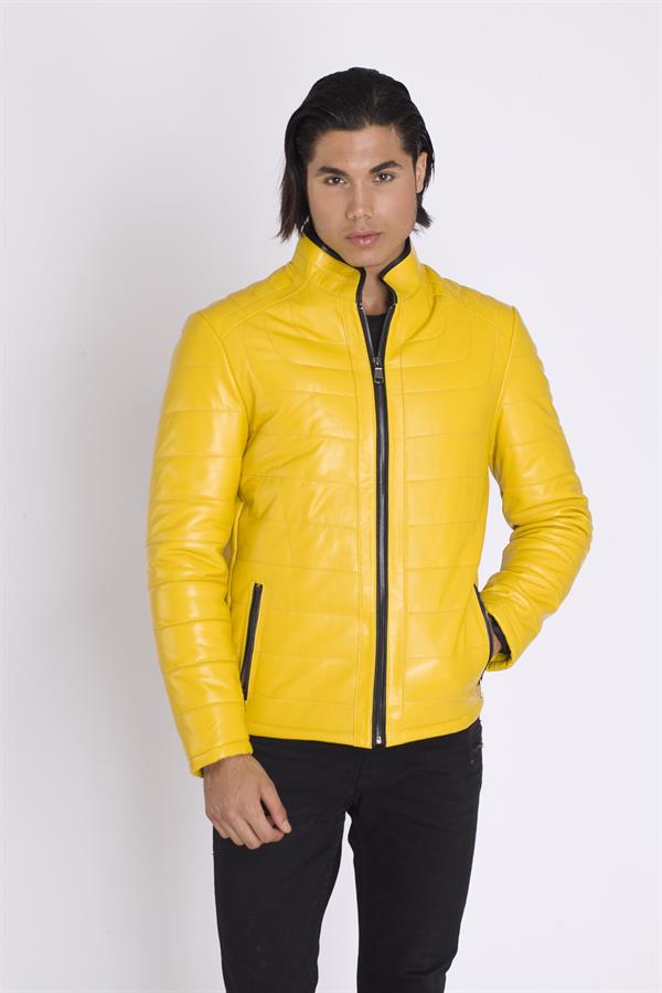 Sarı Hakiki Deri Erkek Mont