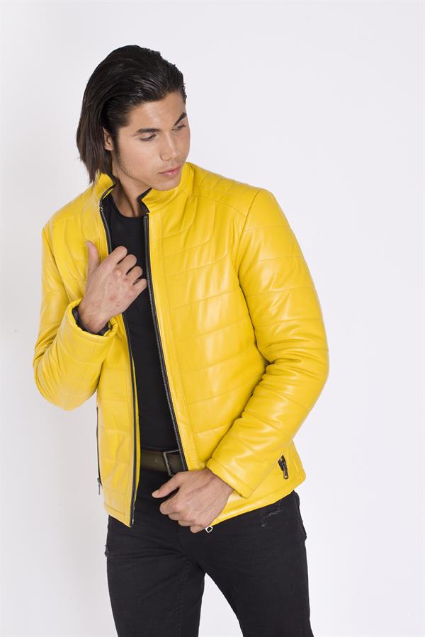 Sarı Hakiki Deri Erkek Mont