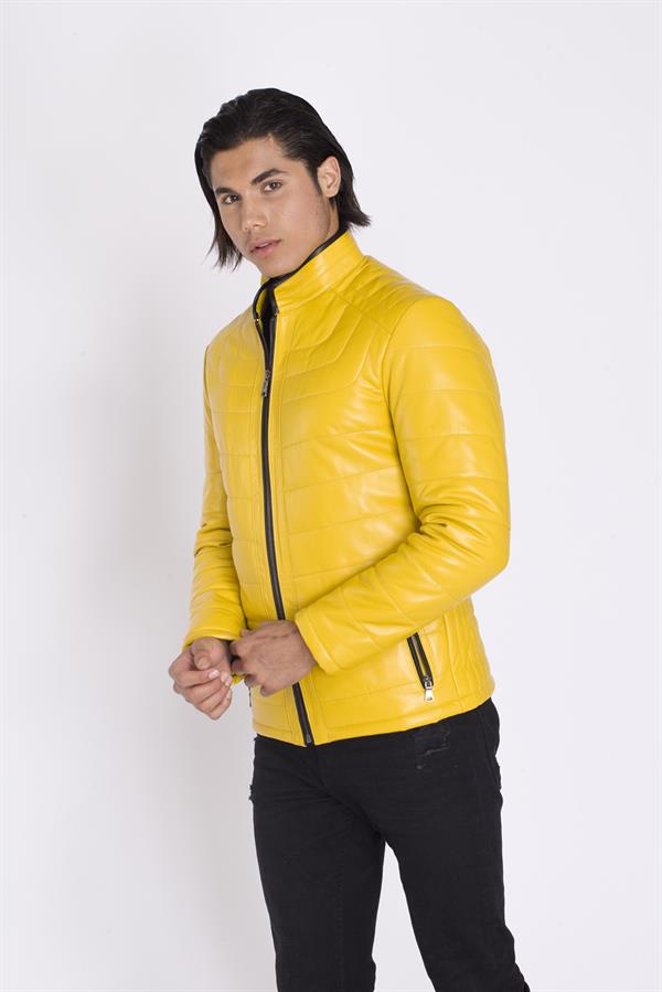 Sarı Hakiki Deri Erkek Mont