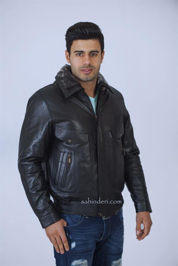 Seyyar Kürklü Siyah Hakiki Deri Mont