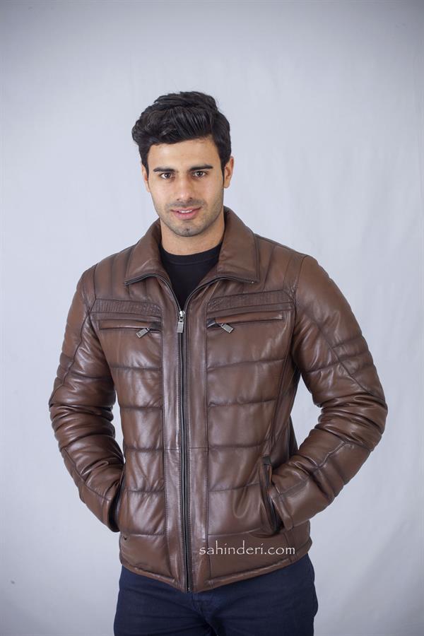 Şişme Kapşonlu Kışlık Erkek Deri Mont