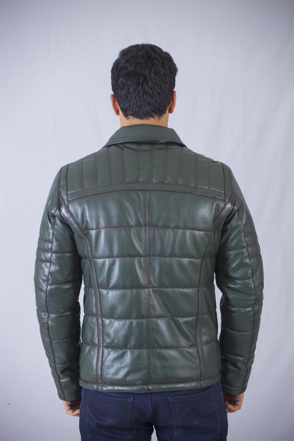 Şişme Yeşil Spor Gerçek Deri Mont