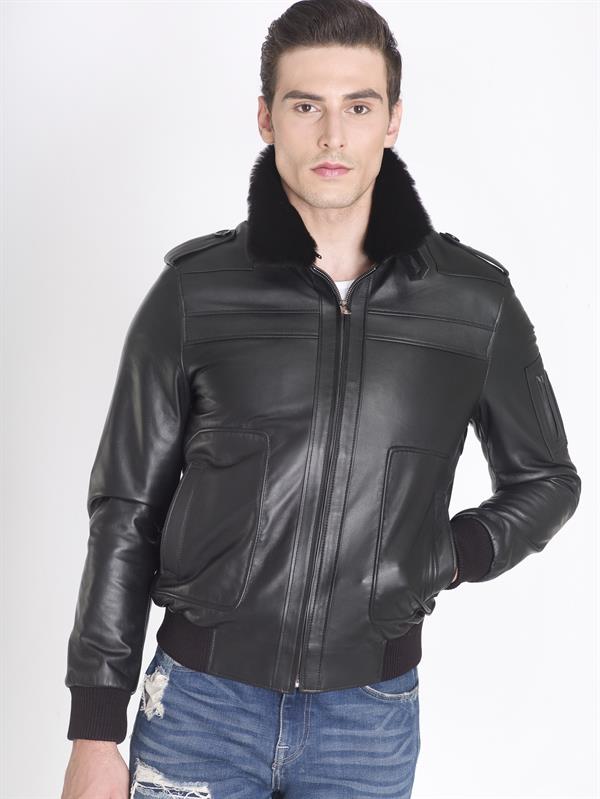 Siyah Gerçek Deri Pilot Mont