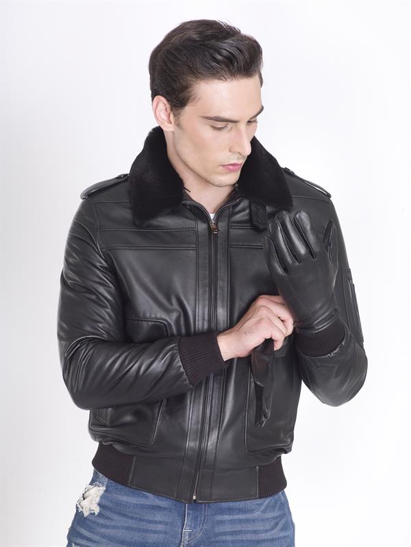 Siyah Gerçek Deri Pilot Mont