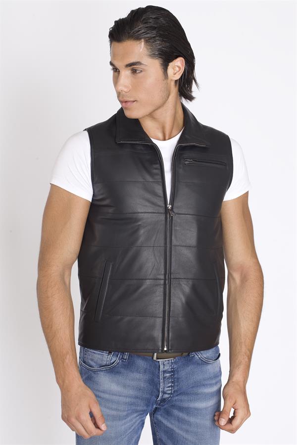 Siyah Gerçek Deri Yelek