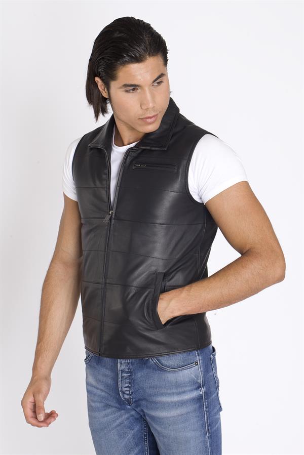 Siyah Gerçek Deri Yelek