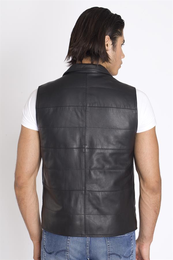 Siyah Gerçek Deri Yelek