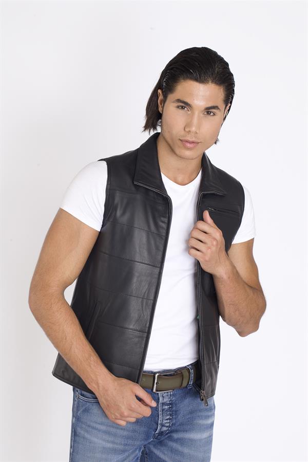 Siyah Gerçek Deri Yelek