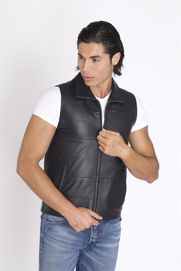 Siyah Gerçek Deri Yelek