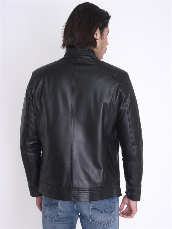 Siyah Hakim Yaka Deri Mont