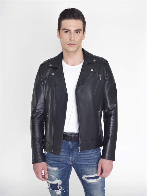 Siyah Motorcu Hakiki Deri Mont