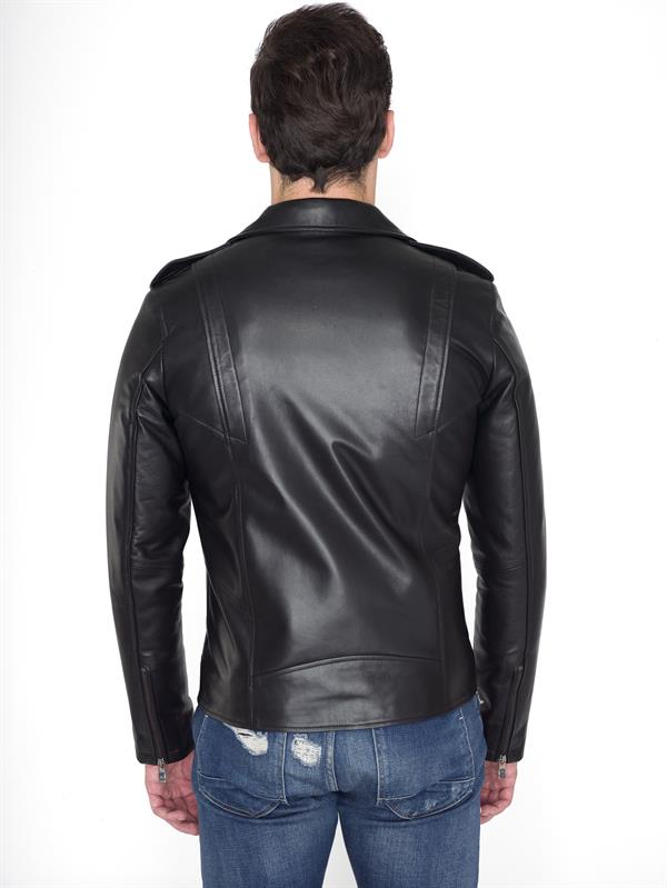 Siyah Motorcu Hakiki Deri Mont