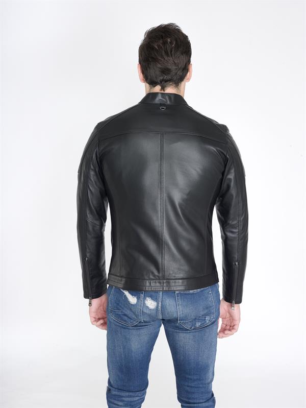 Slim Fit Dik Yaka Gerçek Deri Mont