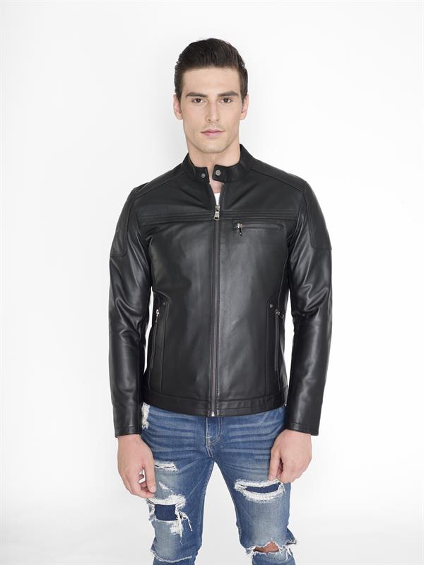 Slim Fit Dik Yaka Gerçek Deri Mont